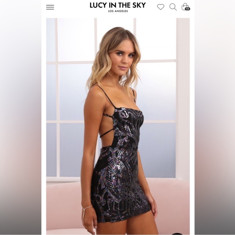 Brand New Lucy in the Sky Starstruck Strappy Dress in Black Iridescent- Size S